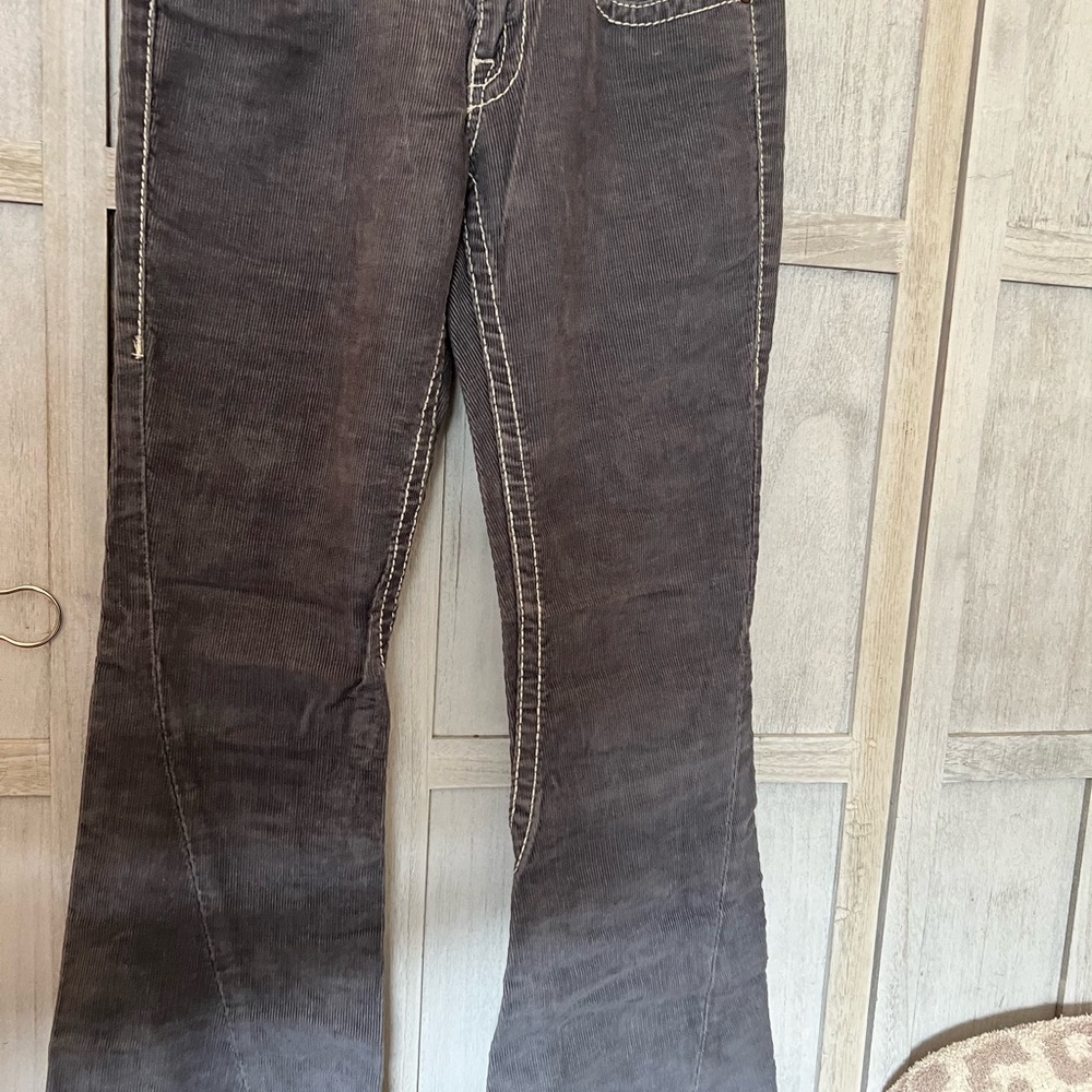 True Religion Joey Big T Gray Flare Corduroy Pants